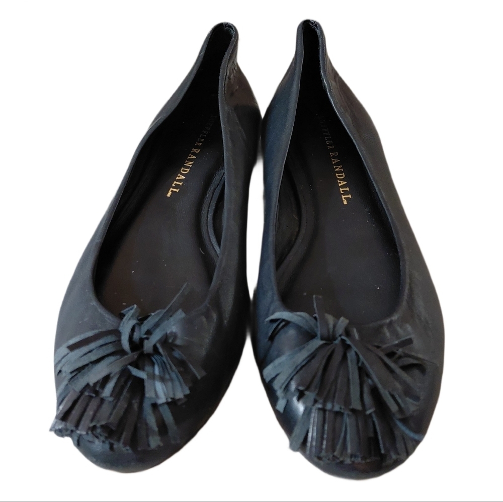 Loeffler Randall Black Fringed Ballet Flats Women's Size 6 Black Leather Loafers